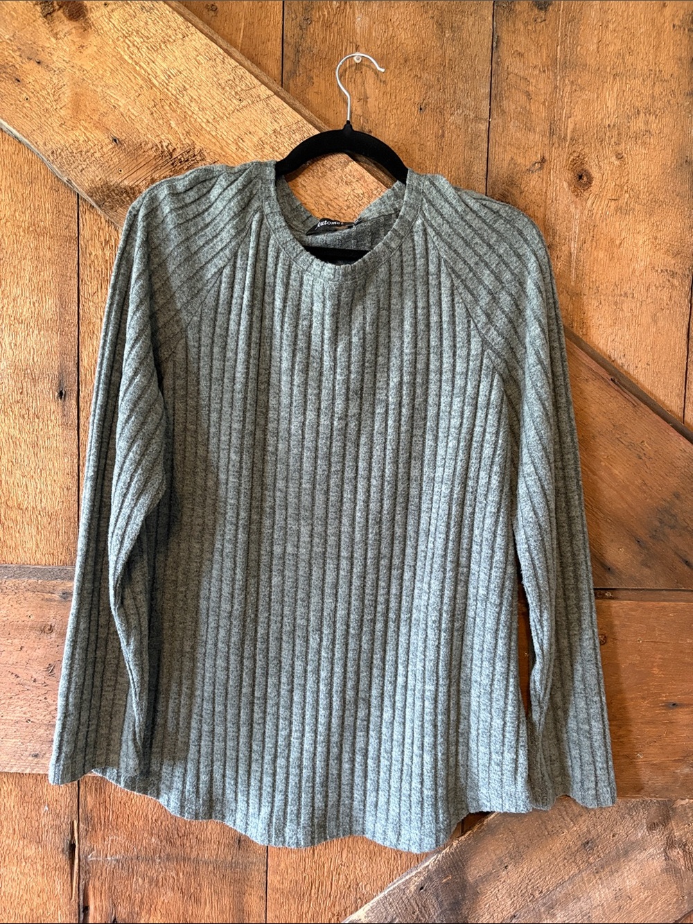 Automet Womens Ribbed Crewneck Sweater XL‎ Green Heathered Raglan Long Sleeve
